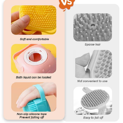 Pet Scrubber Bath Brush Shampoo Dispenser With Soft Silicone Bristles