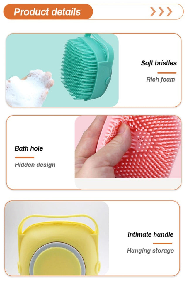 Pet Scrubber Bath Brush Shampoo Dispenser With Soft Silicone Bristles
