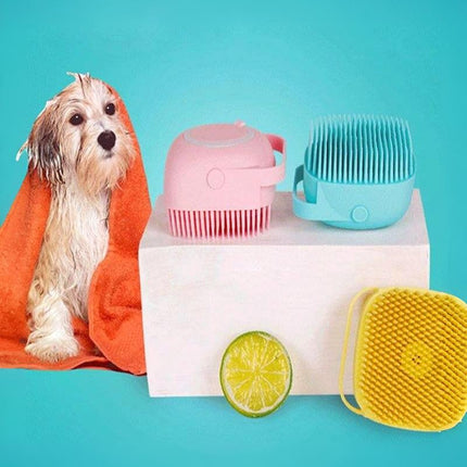 Pet Scrubber Bath Brush Shampoo Dispenser With Soft Silicone Bristles