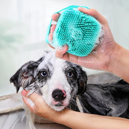 Pet Scrubber Bath Brush Shampoo Dispenser With Soft Silicone Bristles