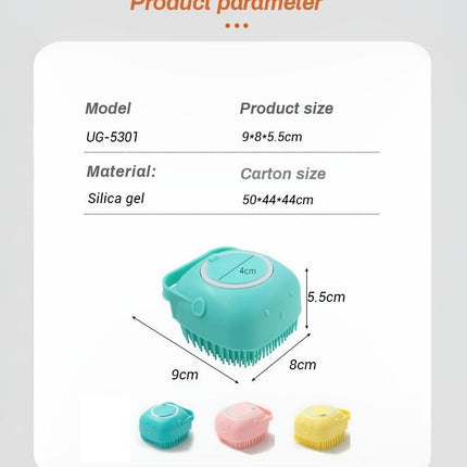 Pet Scrubber Bath Brush Shampoo Dispenser With Soft Silicone Bristles