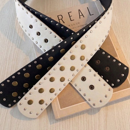 Wide Studded Belt With Brass Accent Adjustable Snap Buttons