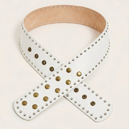 Wide Studded Belt With Brass Accent Adjustable Snap Buttons