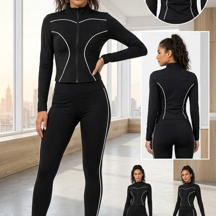 Two Piece Activewear Set With Zip Up Jacket And High Waisted Leggings