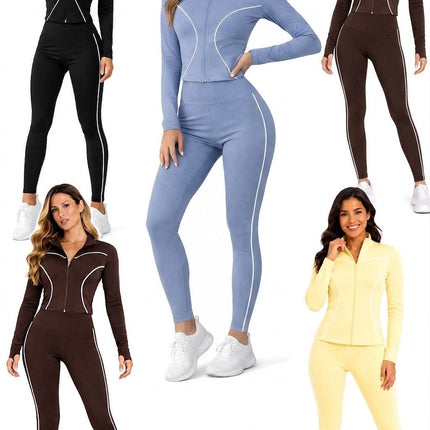 Two Piece Activewear Set With Zip Up Jacket And High Waisted Leggings