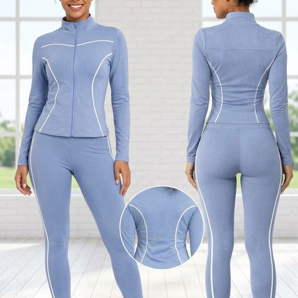 Two Piece Activewear Set With Zip Up Jacket And High Waisted Leggings