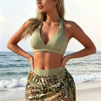 Printed Tie Front Two Piece High Waisted Bikini With Tummy Coverage