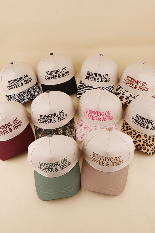 Running On Coffee And Jesus Two Tone Cotton Hat All Seasons Adjustable Strap