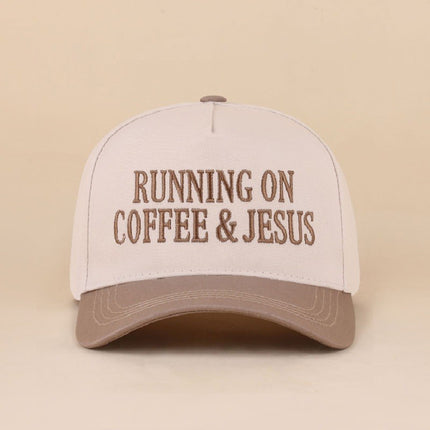 Running On Coffee And Jesus Two Tone Cotton Hat All Seasons Adjustable Strap