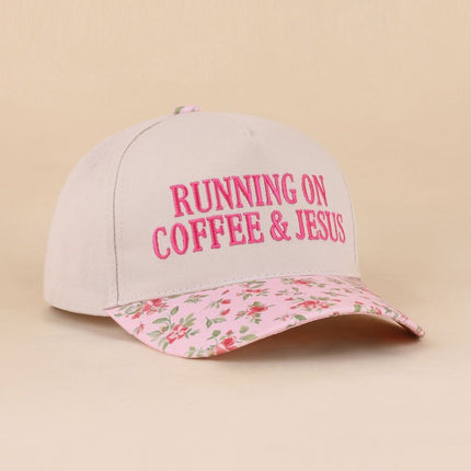 Running On Coffee And Jesus Two Tone Cotton Hat All Seasons Adjustable Strap