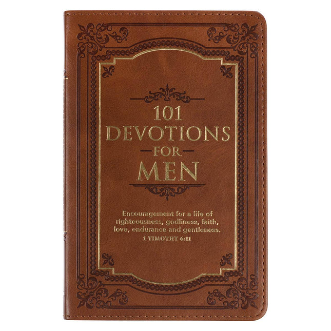 101 Devotions for Men Tawny Brown Faux Leather Devotional with Scripture Verses